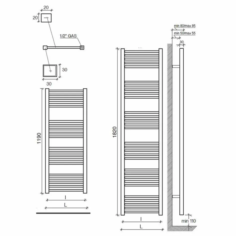 Mur de radiateur chromé de conception moderne 2 tailles jusqu'à 765 watts - tour Viadurini