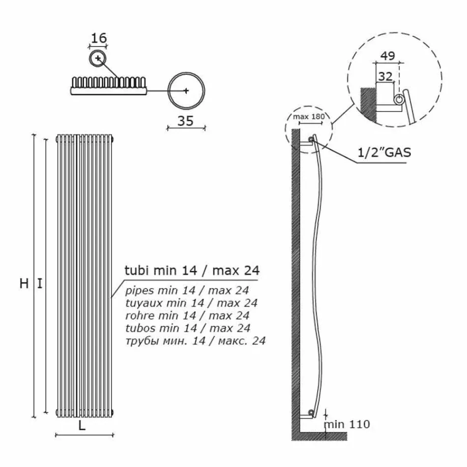 Radiateur De Salle De Bain Vertical Design Moderne Ondulé 1181 Watt - Tucano Viadurini