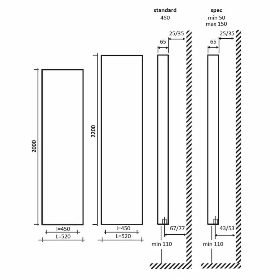 Radiateur de conception hydraulique vertical en aluminium jusqu'à 1061 watts - plié Viadurini