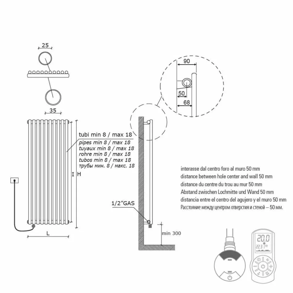 Radiateur Mural Electrique Design Moderne Vertical 1000 Watt - Zigolo Viadurini