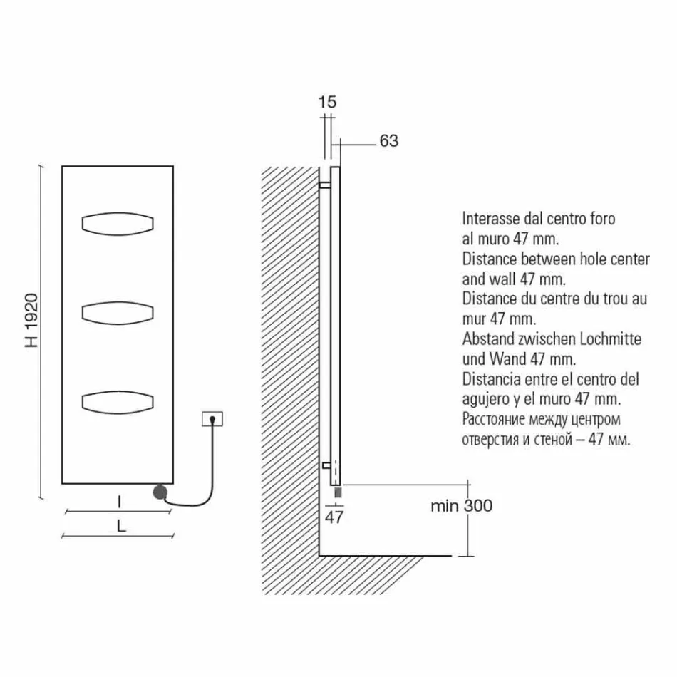 Radiateur design électrique pour salle de bain en acier 6 mesures 1000 Watt - Masque Viadurini