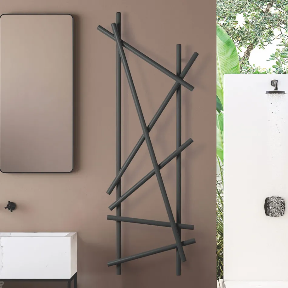 Radiateur électrique en acier avec tubes à section ronde fabriqué en Italie - Aléatoire Viadurini