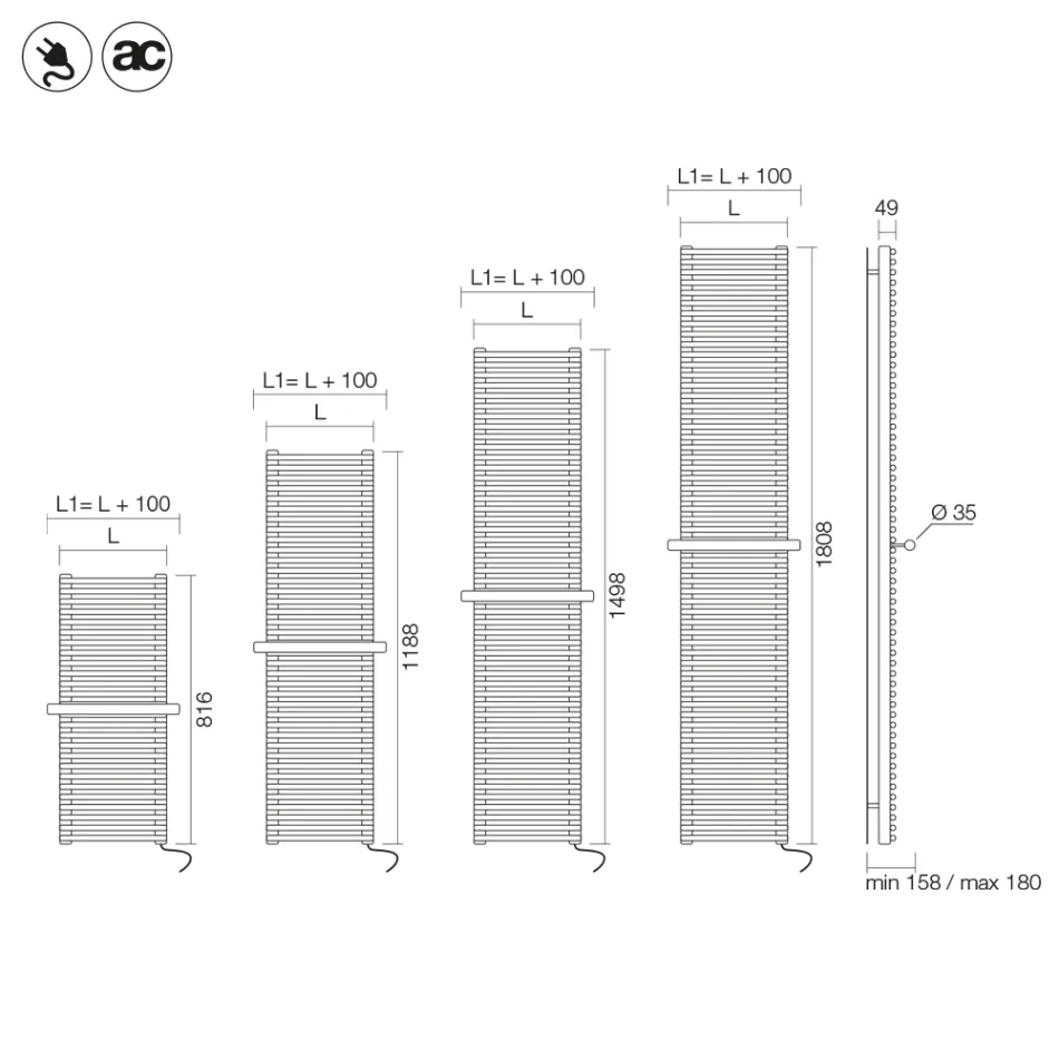 Radiateur électrique en acier de différentes tailles, fabriqué en Italie - Support Viadurini