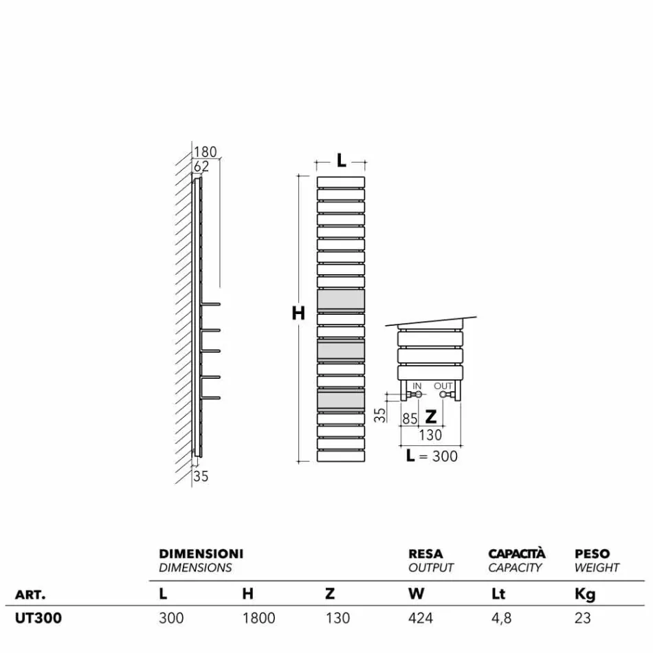 hydraulique en acier TERMOARREDO, étagères en chêne, utilitaire H Scirocco Viadurini