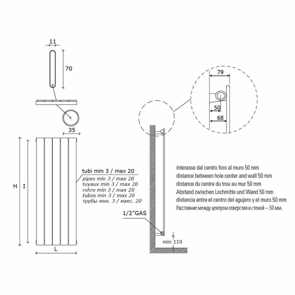 Radiateur mural design en acier au carbone coloré 881 W - Woodpecker Viadurini