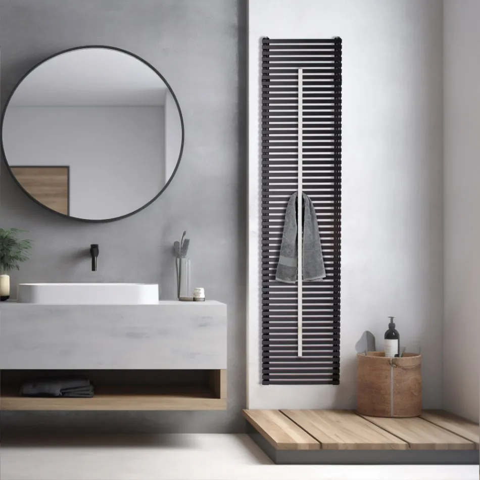 Radiateur en acier au carbone avec porte-serviettes, fabriqué en Italie - Lux Viadurini