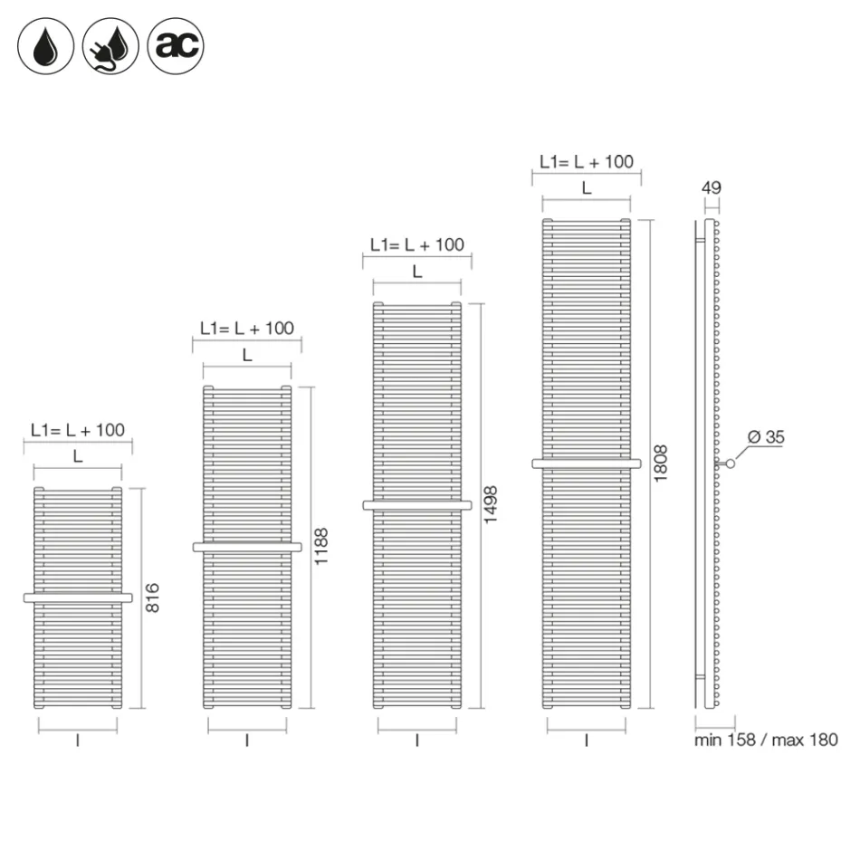 Radiateur mixte avec barre de différentes hauteurs et largeurs, fabriqué en Italie - Support Viadurini