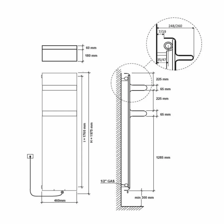 Radiateur à serviette électrique vertical jusqu'à 1000 watts - Rebel Viadurini