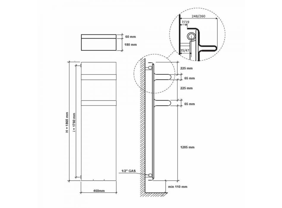 Radiateur Porte-Serviettes Design Vertical Hydraulique jusqu'à 719 watts - Rebel Viadurini