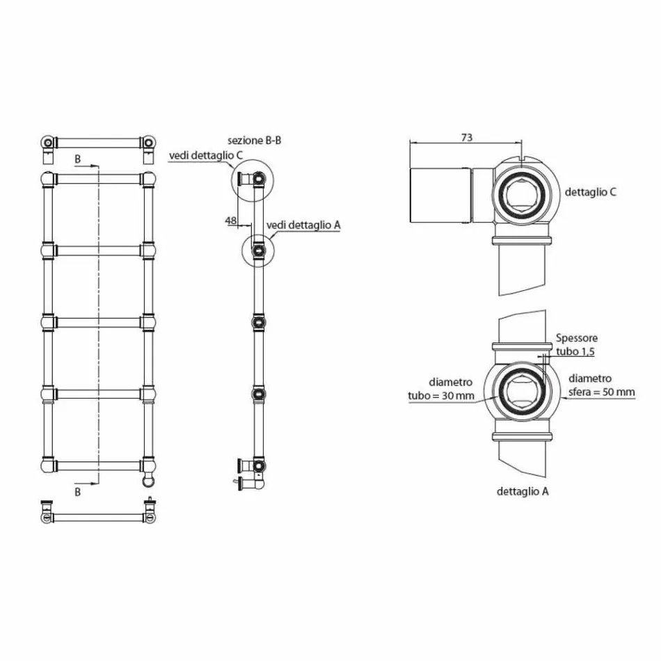 Radiateur Chauffe-Serviettes Electrique Chrome en Laiton Design 200 W - Caesar Viadurini