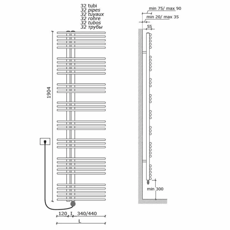 Sèche-serviettes électrique en acier chromé design 700 W - Peacock Viadurini