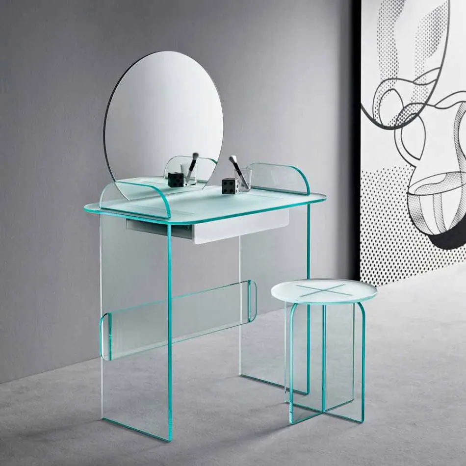 Coiffeuse Maquillage avec Miroir et Tiroir Verre 3 Finitions - Salvie Viadurini