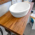 Lavabo à poser supérieur suspendu en bande de teck Norcia Viadurini