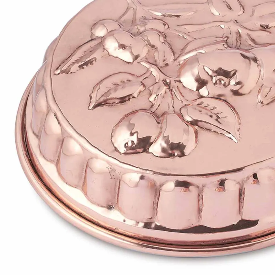 Moule à gâteau rond en cuivre étamé à la main avec décoration de fruits 28 cm - Gianmattia Viadurini