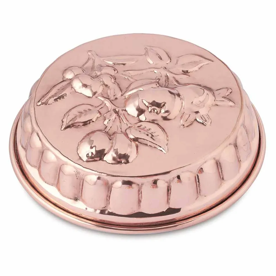 Moule à gâteau rond en cuivre étamé à la main avec décoration de fruits 28 cm - Gianmattia Viadurini