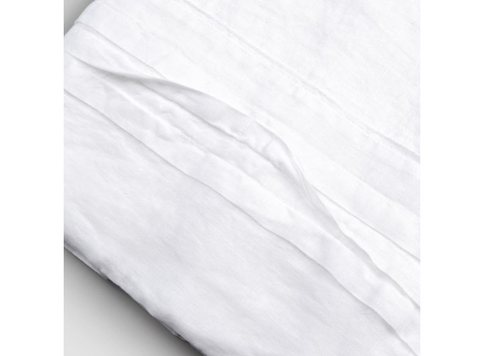 Nappe en lin blanc avec bordure à motif plissé de luxe italien - Tippel Viadurini