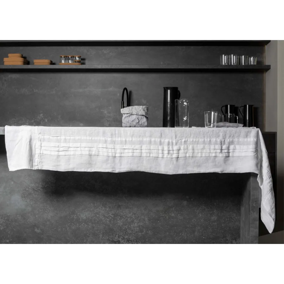 Nappe en Lin Blanc avec Bordure Plissée de Luxe Italienne - Tippel Viadurini