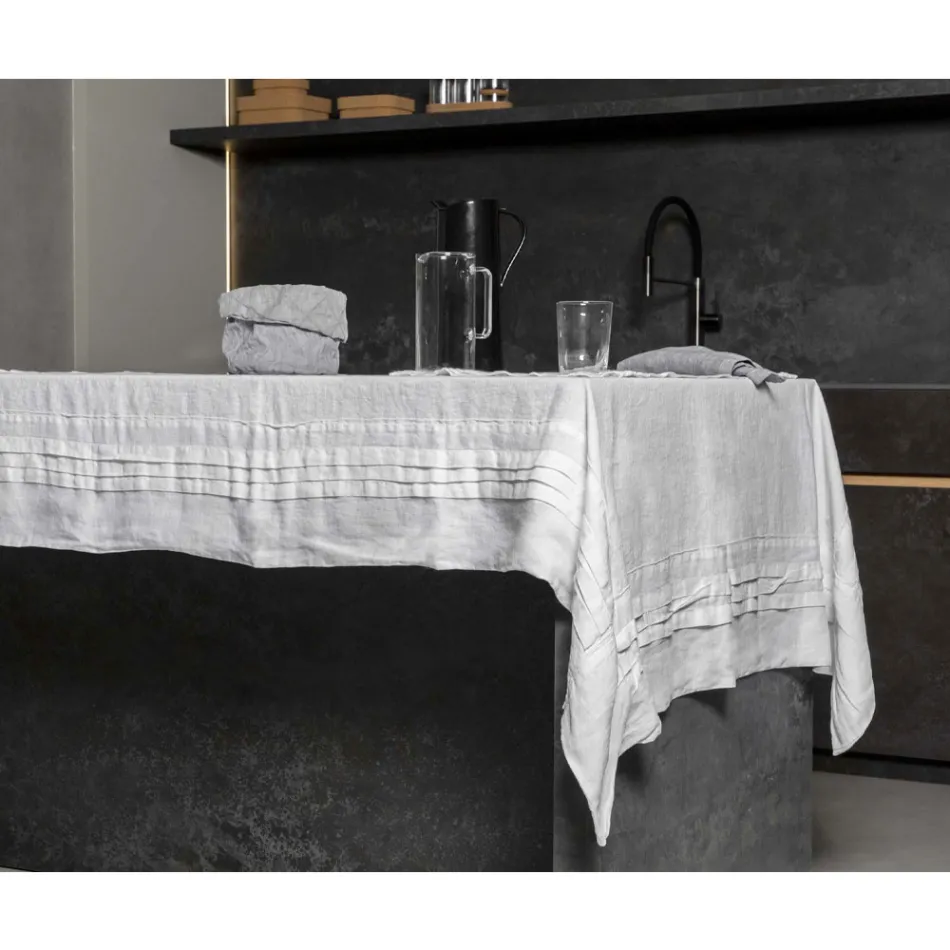 Nappe en Lin Blanc avec Bordure Plissée de Luxe Italienne - Tippel Viadurini