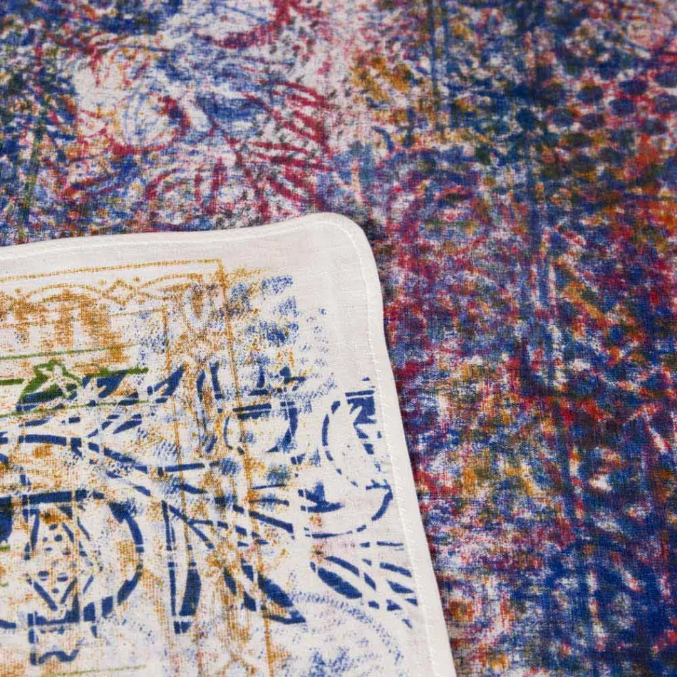 Nappe d'art italien avec une pièce en coton imprimé à la main - Marques Viadurini