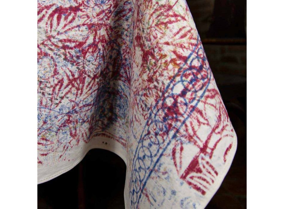 Nappe d'art italien avec une pièce en coton imprimé à la main - Marques Viadurini
