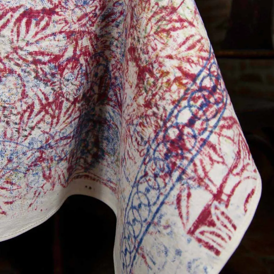 Nappe d'art italien avec une pièce en coton imprimé à la main - Marques Viadurini