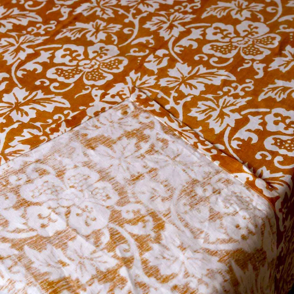 Nappe 100% italienne en lin artisanal avec imprimé à la main en une seule pièce - Marques Viadurini