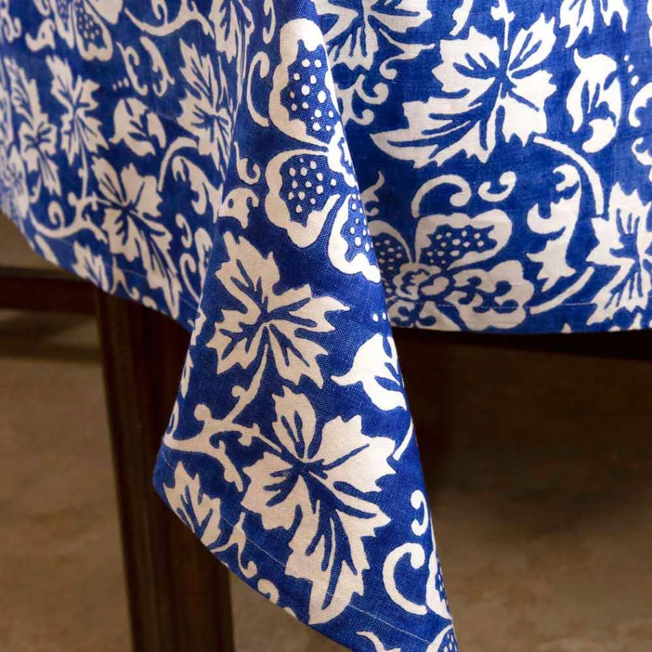 Nappe 100% italienne en lin artisanal avec imprimé à la main en une seule pièce - Marques Viadurini