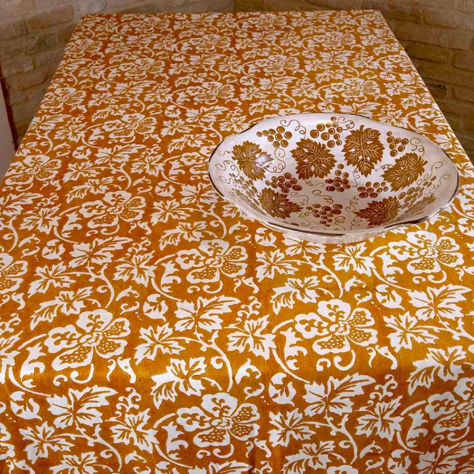 Nappe 100% italienne en lin artisanal avec imprimé à la main en une seule pièce - Marques Viadurini