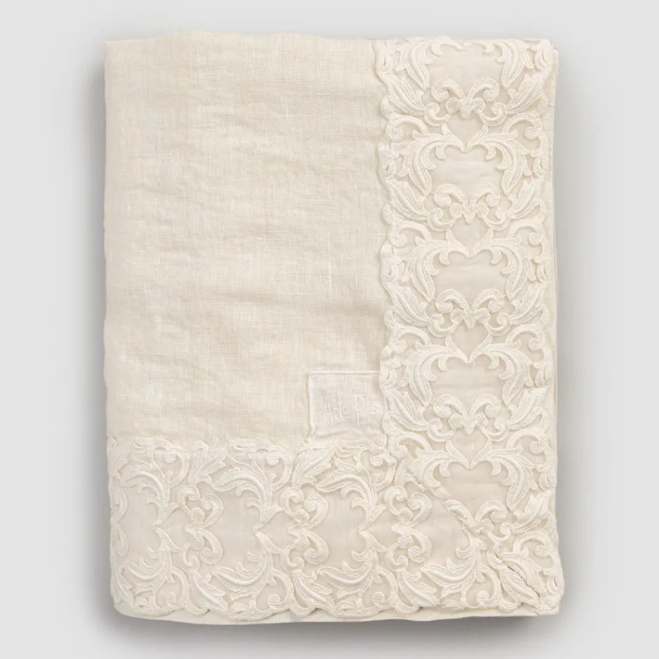 Nappe en lin blanc ou beurre avec motif rectangulaire en dentelle Farnèse - Kippel Viadurini