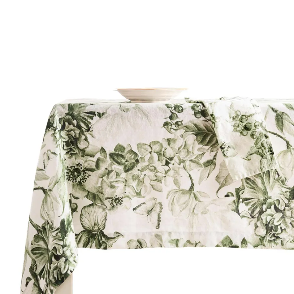 Nappe en lin imprimé et lavable avec un motif floral luxuriant - Caress Viadurini