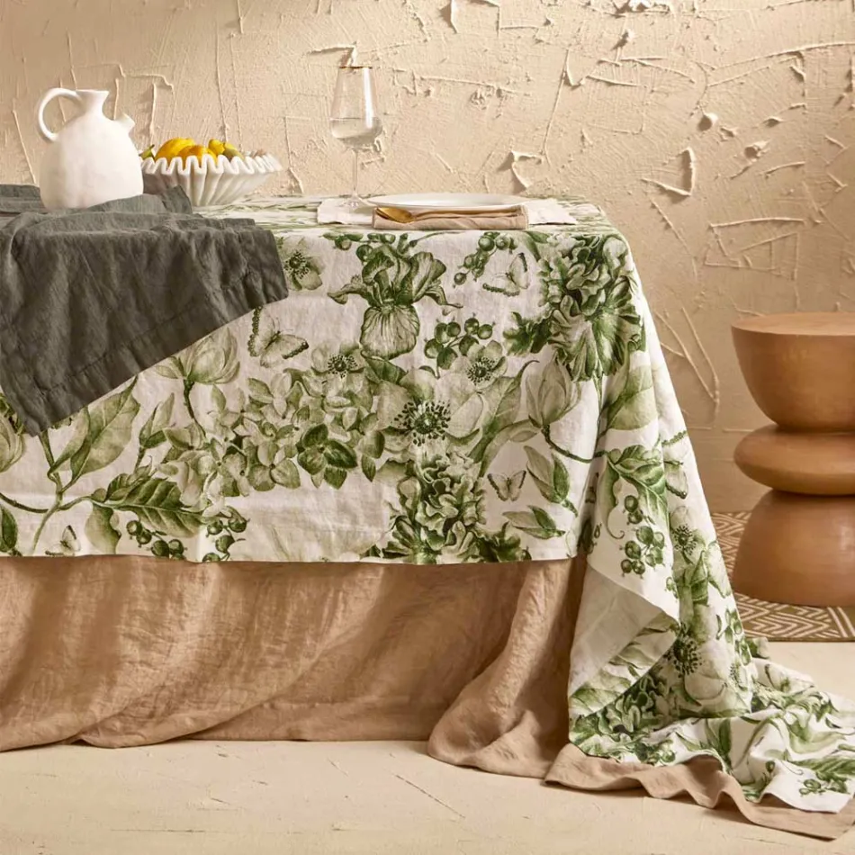 Nappe en lin imprimé et lavable avec un motif floral luxuriant - Caress Viadurini