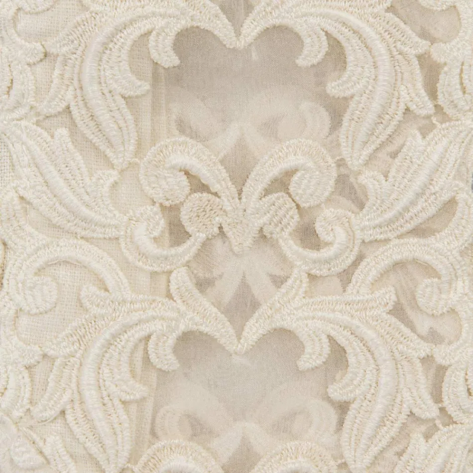 Nappe carrée en lin beige avec dentelle Farnèse de luxe artisanale - Kippel Viadurini