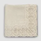 Nappe carrée en lin beige avec dentelle Farnèse de luxe artisanale - Kippel Viadurini