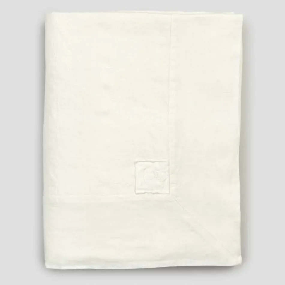 Grande Nappe Rectangulaire en Lin Blanc Lourd avec Bords Encadrés - Davinci Viadurini