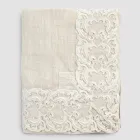 Nappe rectangulaire en lin beige avec dentelle Farnèse de luxe artisanale - Kippel Viadurini