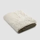 Nappe rectangulaire en lin beige avec dentelle Farnèse de luxe artisanale - Kippel Viadurini