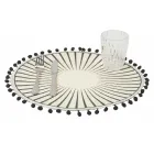 Set de Table Petit Déjeuner Rond en Jute avec Pompons Noirs 12 Pièces - Casside Viadurini