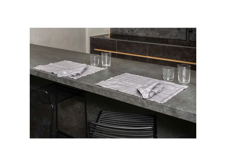 Sets de table petit déjeuner en lin gris avec cristaux 2 pièces - Macanno Viadurini