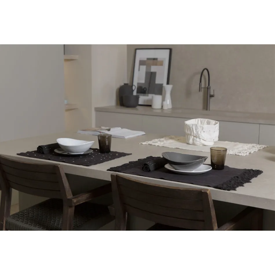 Serviettes en lin avec cristaux noirs ou beurre, 6 pièces Italian Luxury - Prezio Viadurini