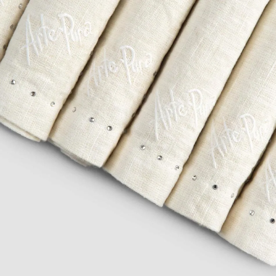 Serviettes en lin avec cristaux noirs ou beurre, 6 pièces Italian Luxury - Prezio Viadurini