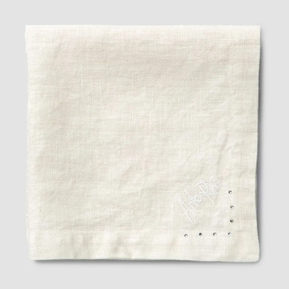 Serviettes en lin avec cristaux noirs ou beurre, 6 pièces Italian Luxury - Prezio Viadurini