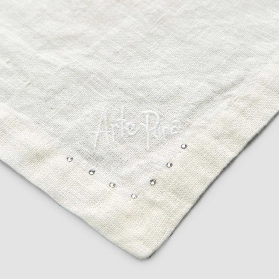 Serviettes en lin avec cristaux noirs ou beurre, 6 pièces Italian Luxury - Prezio Viadurini