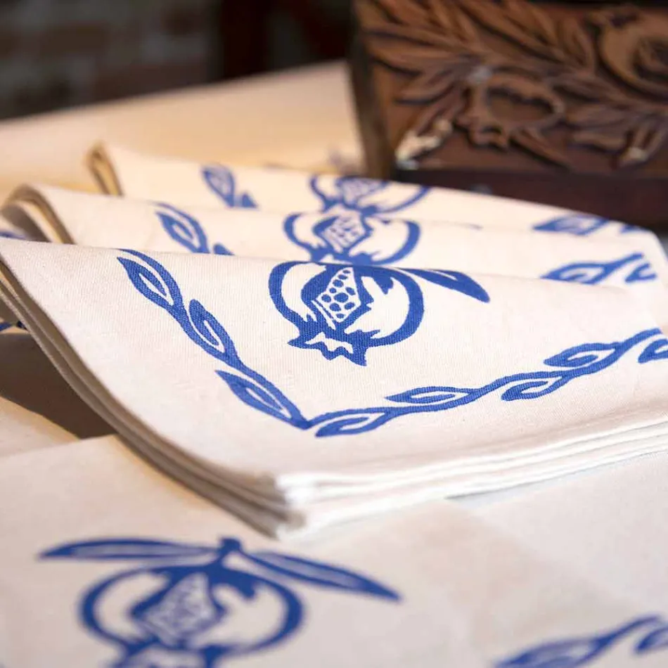 Serviette en lin mélangé avec pièce unique imprimée à la main Made in Italy - Marques Viadurini