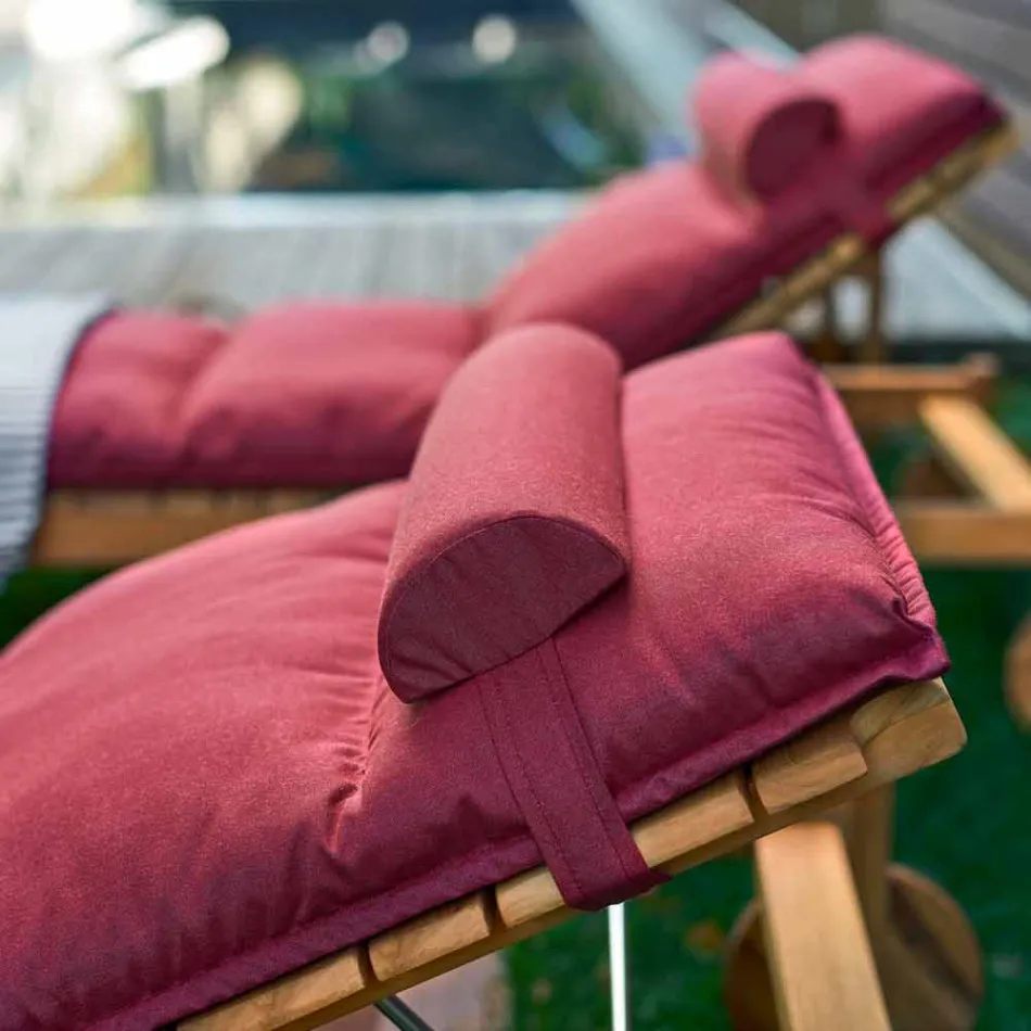 Varaschin Bain de soleil à code-barres avec roues extérieures en bois de teck Viadurini