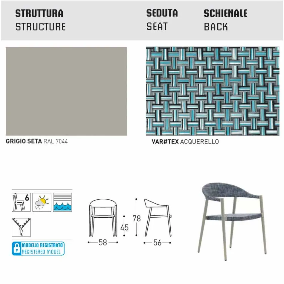 Varaschin chaise intelligente de jardin design moderne, 6 pièces Viadurini