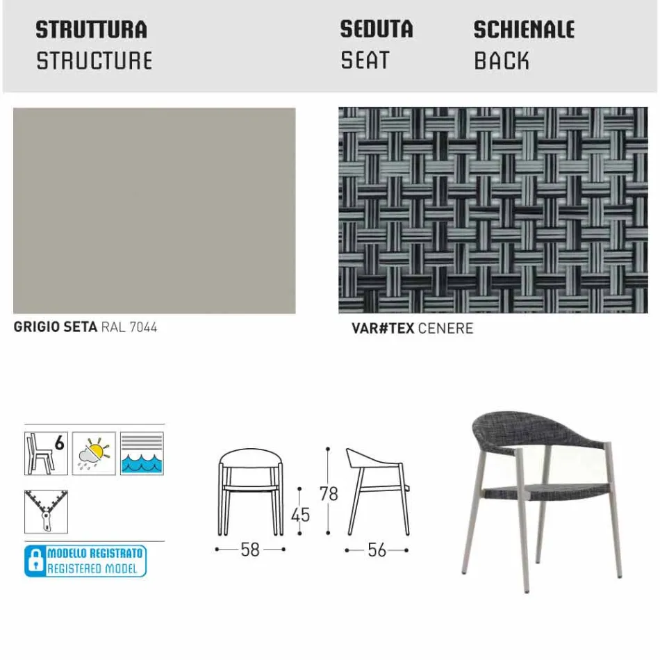 Varaschin chaise intelligente de jardin design moderne, 6 pièces Viadurini