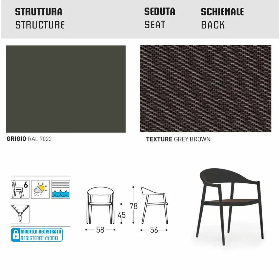 Varaschin chaise intelligente de jardin design moderne, 6 pièces Viadurini