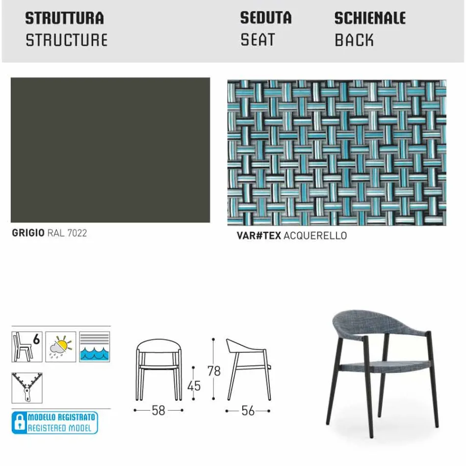 Varaschin chaise intelligente de jardin design moderne, 6 pièces Viadurini