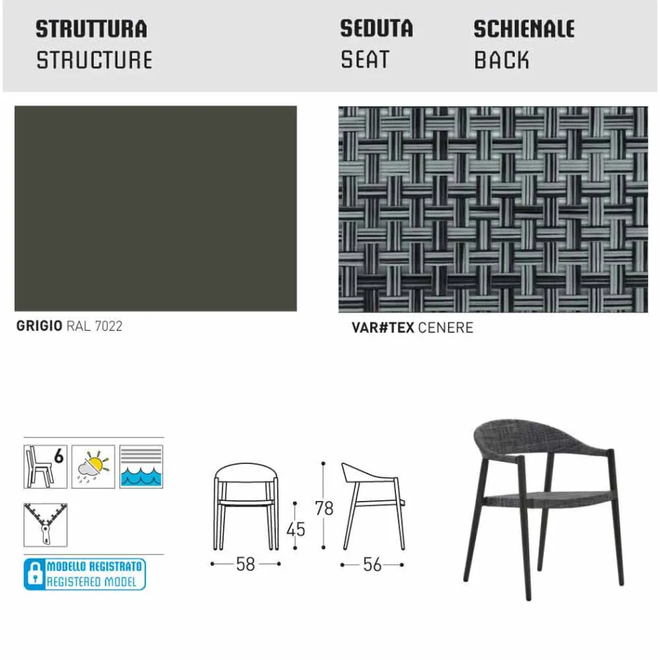 Varaschin chaise intelligente de jardin design moderne, 6 pièces Viadurini