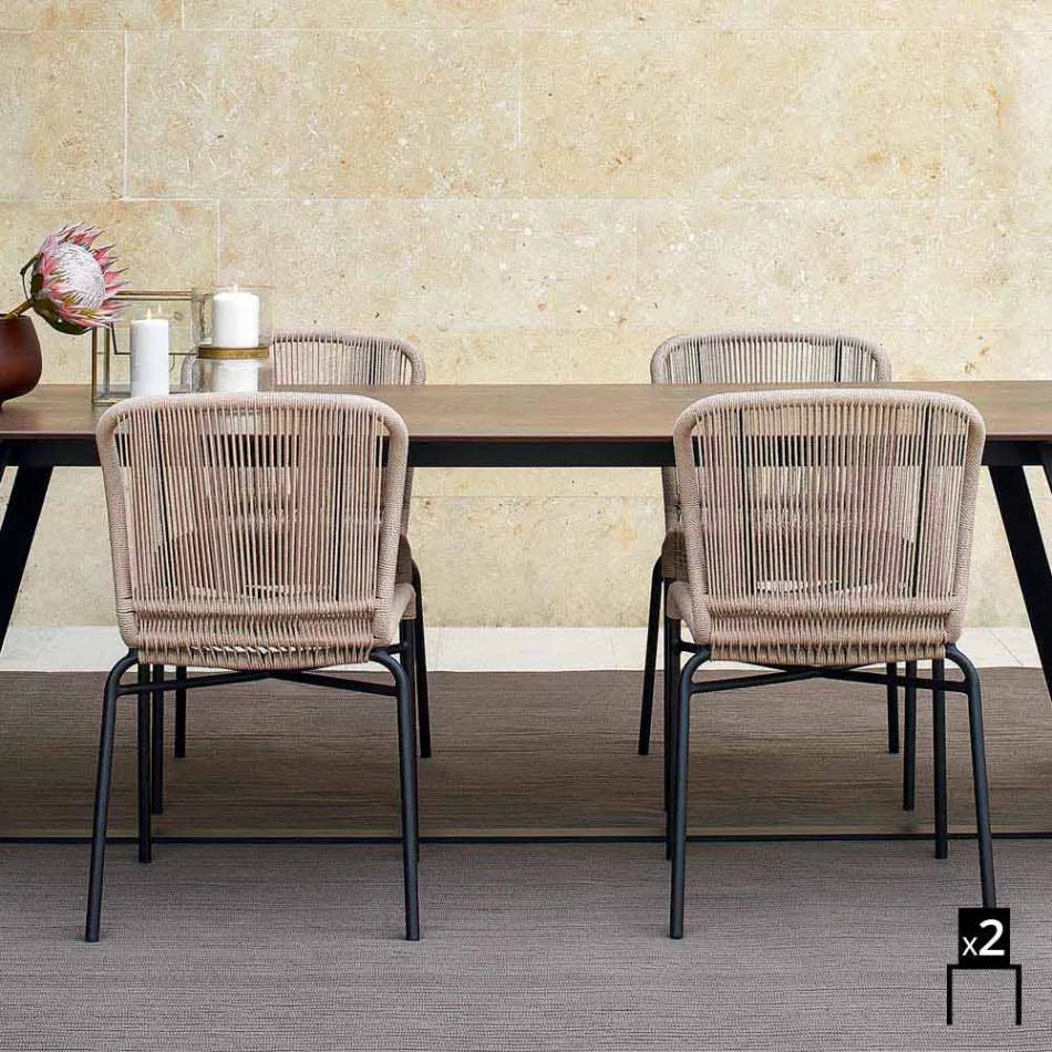 Varaschin Cricket moderne chaise d'extérieur tissé à la main, 2 pièces Viadurini